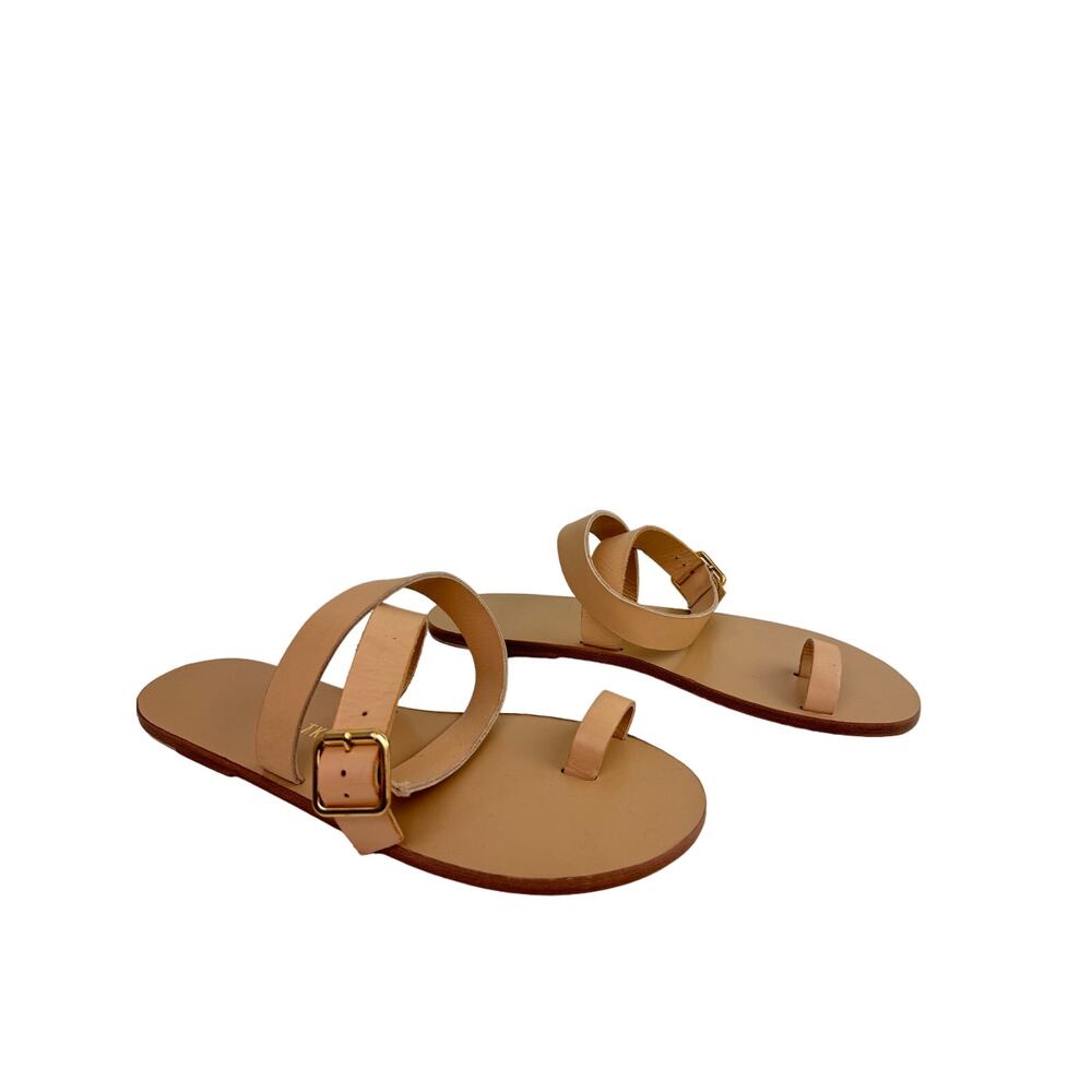 TKEES Women's Flip Flop Size 8 Beige Leather Ankle Strap Sandals Brazil RARE NEW